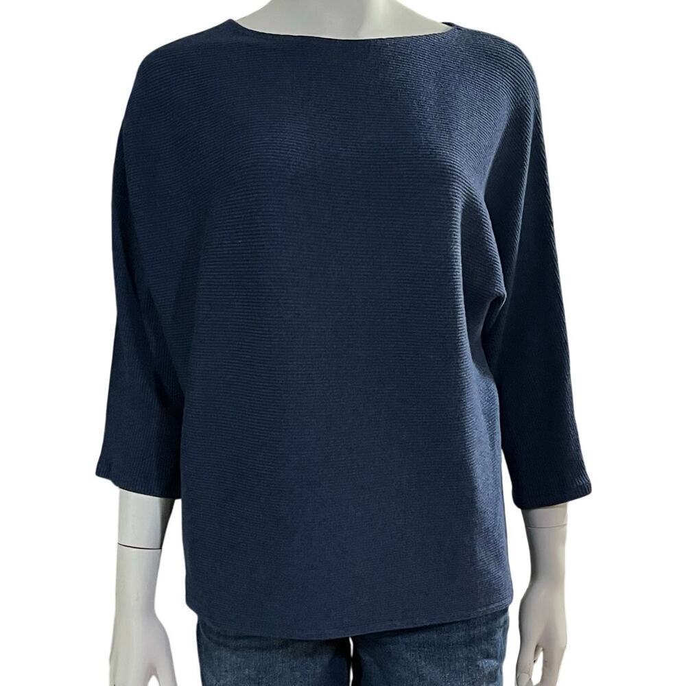 R Label Womens Ribberd Blue 3/4 Sleeve Sweater Size L/XL
